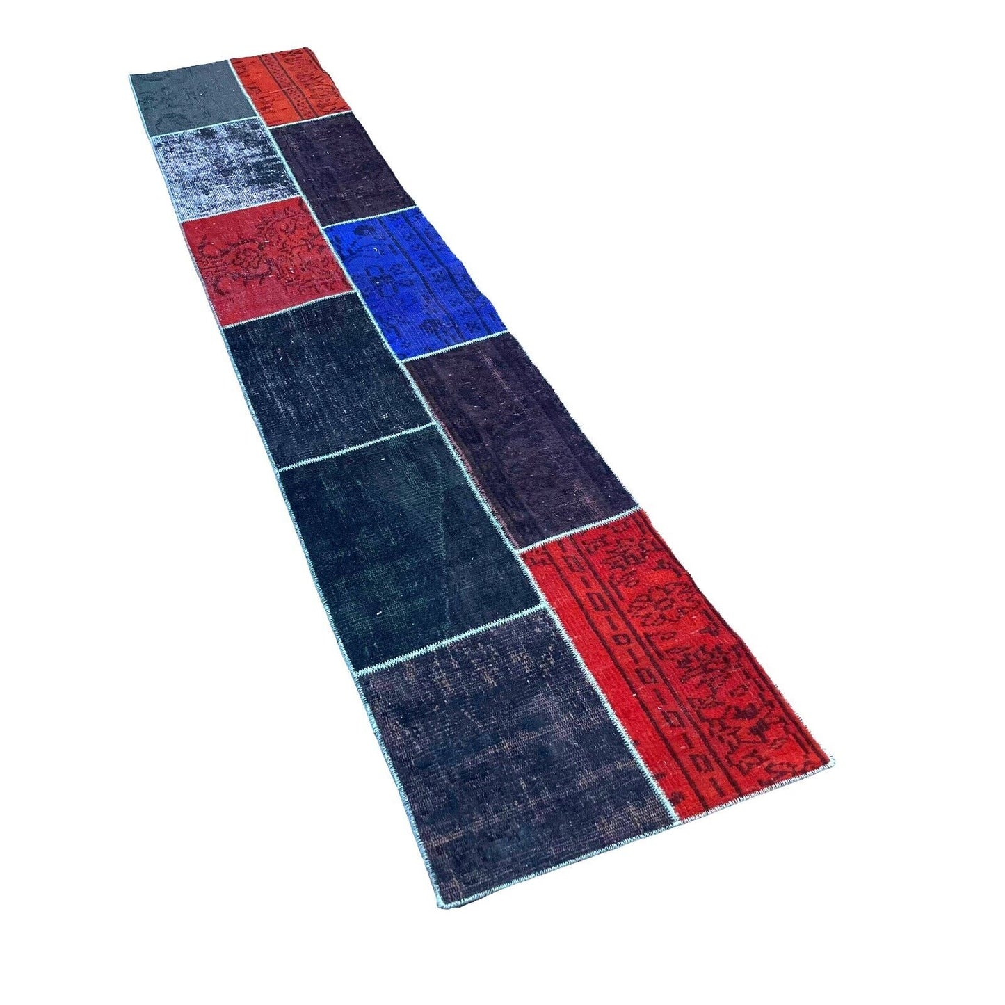 Unique Turkish Vintage Distressed  Patchwork Rug Runner , 300 x 61 cm