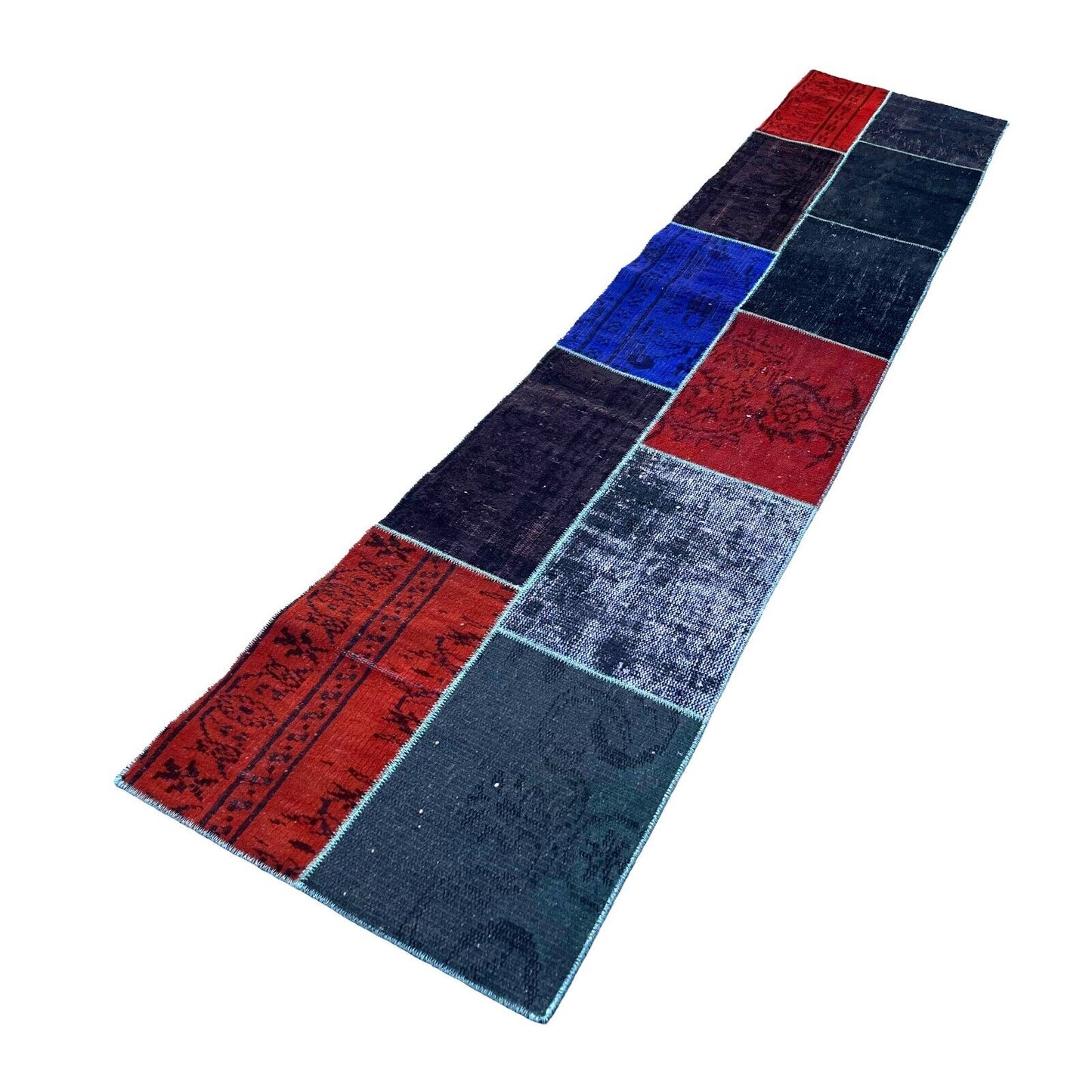 Unique Turkish Vintage Distressed  Patchwork Rug Runner , 300 x 61 cm