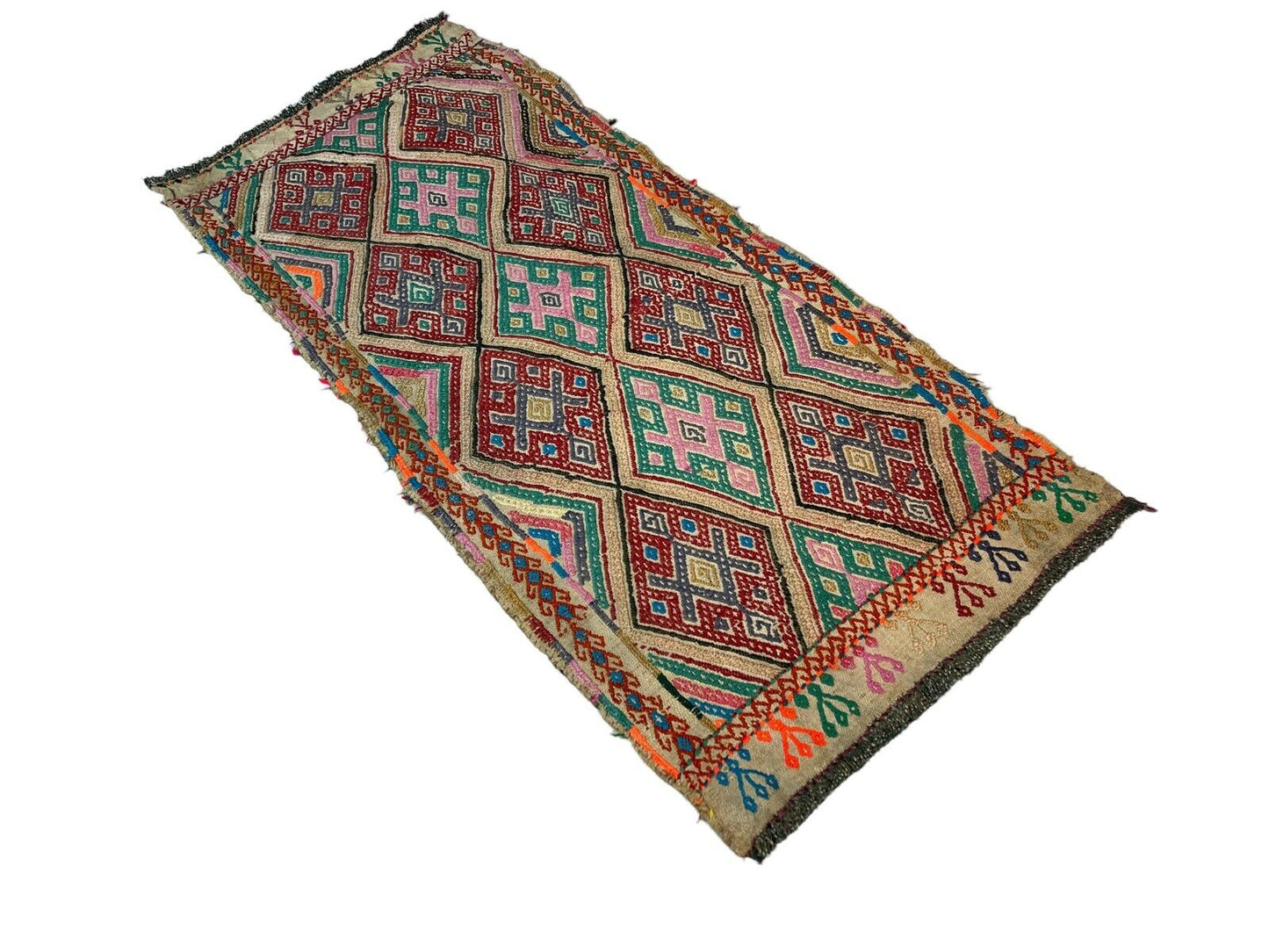 Traditionelle türkische Kelim Teppich, Vintage Turkish Kilim Rug 103X45cm