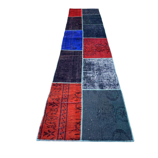 Unique Turkish Vintage Distressed  Patchwork Rug Runner , 300 x 61 cm