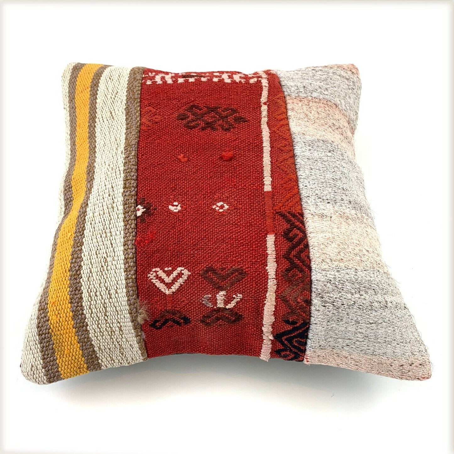 16x16 Turkish Kilim Pillow, Decorative Throw Pillow, Patchwork Kelim Kissenbezug