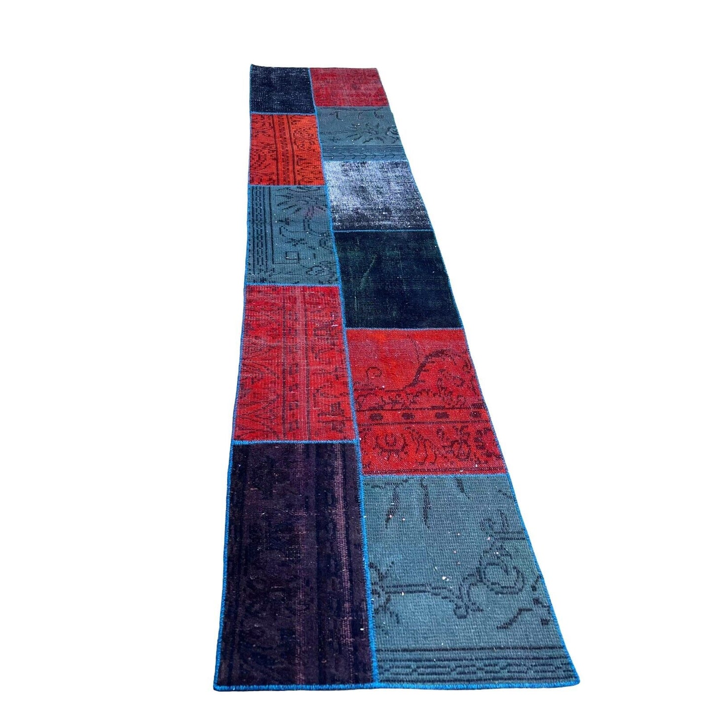 Unique Turkish Vintage Distressed  Patchwork Rug Runner , 300 x 61 cm