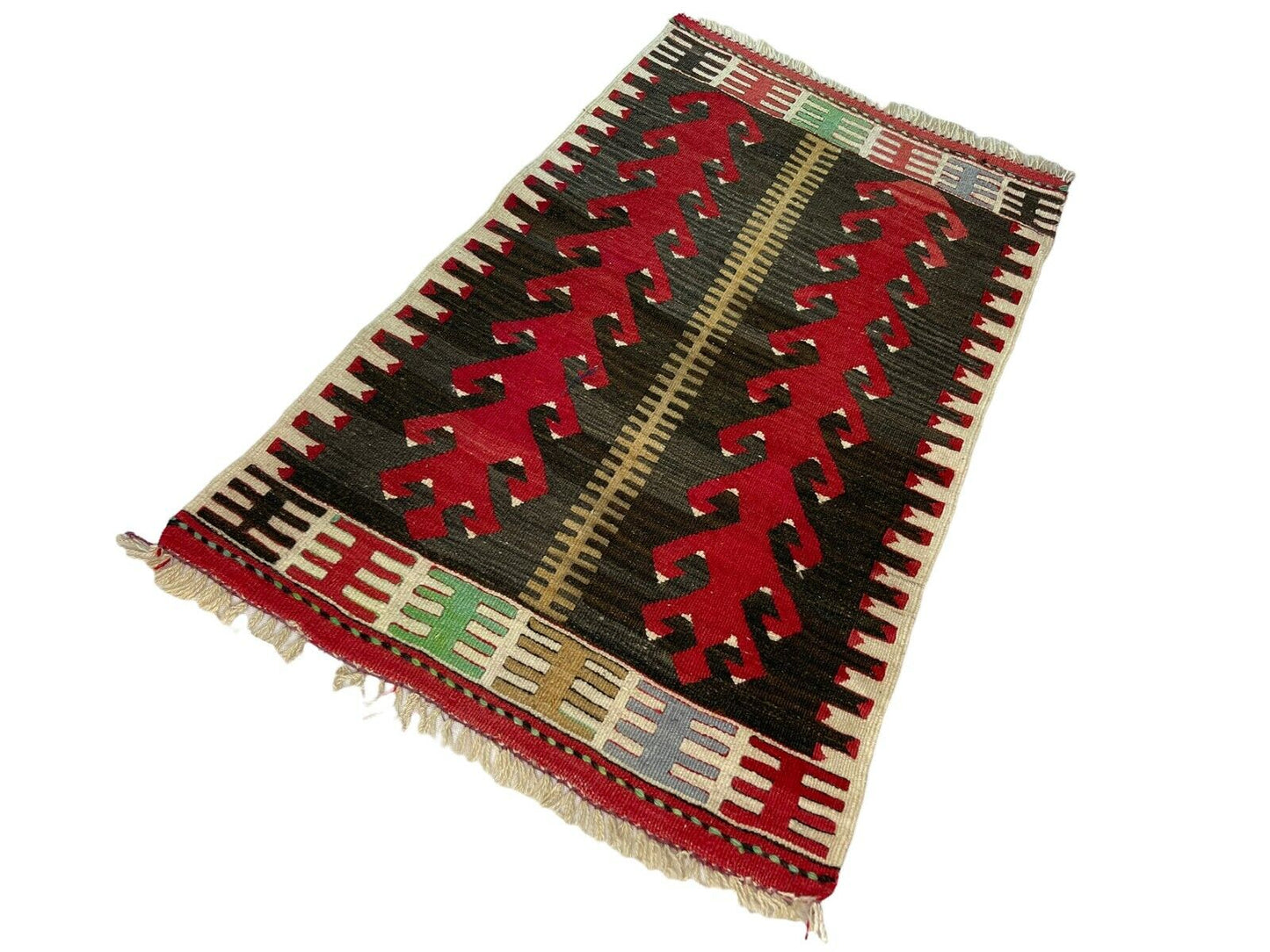 Traditionelle türkische Kelim Teppich, Vintage Turkish Kilim Rug 88 X 54 cm