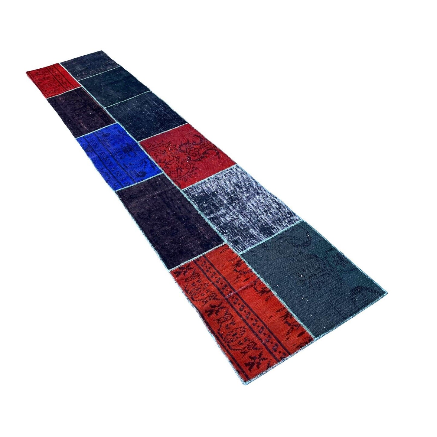 Unique Turkish Vintage Distressed  Patchwork Rug Runner , 300 x 61 cm