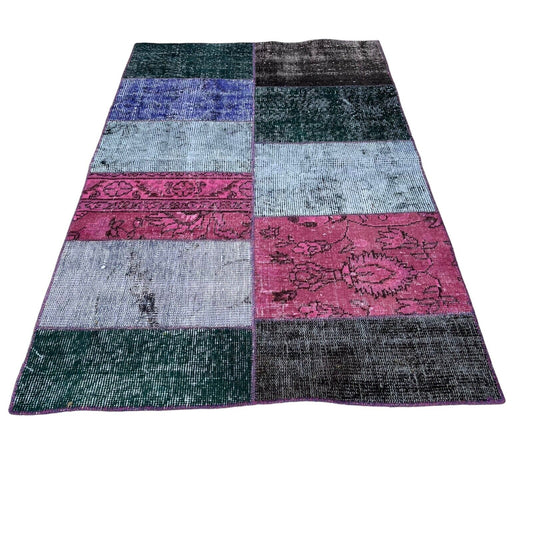 Unique Turkish Vintage Distressed  Patchwork Rug , 150 x 91 cm