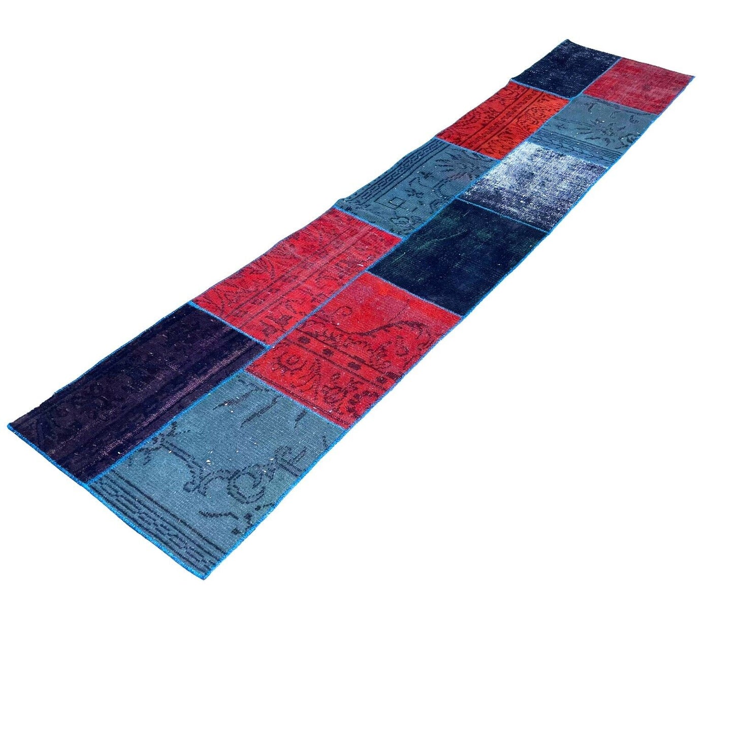 Unique Turkish Vintage Distressed  Patchwork Rug Runner , 300 x 61 cm