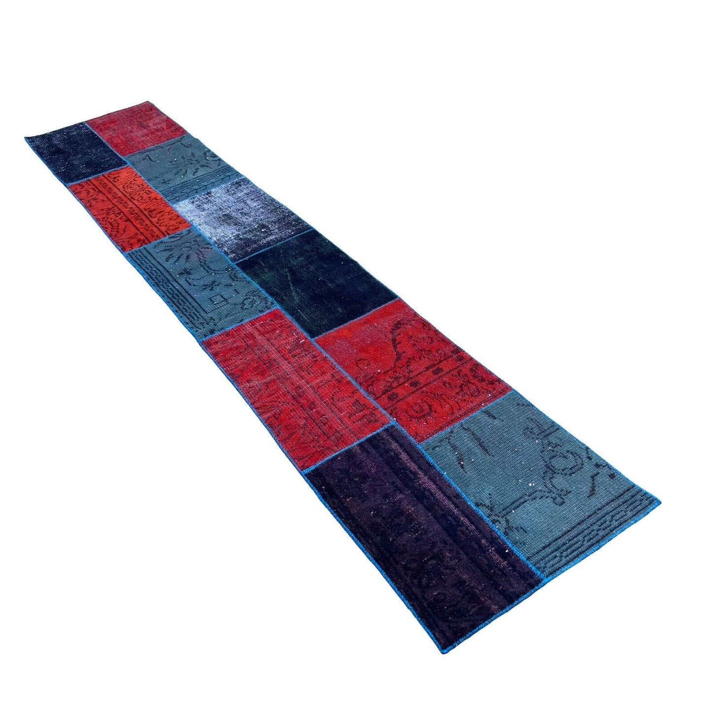 Unique Turkish Vintage Distressed  Patchwork Rug Runner , 300 x 61 cm