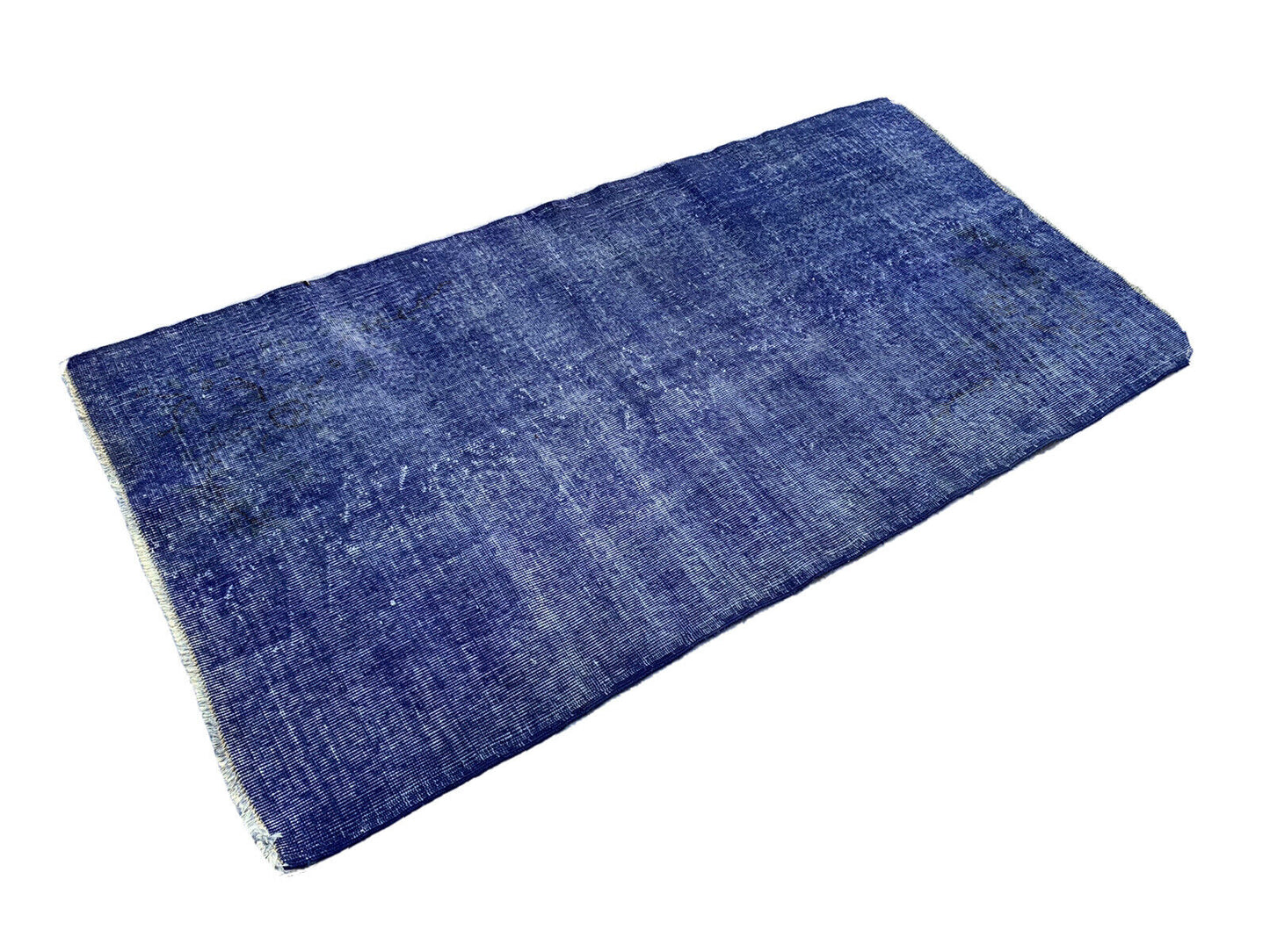 Distressed Overdyed Türkischer Teppich 195 x100 cm Vintage Wolle Blau Medium