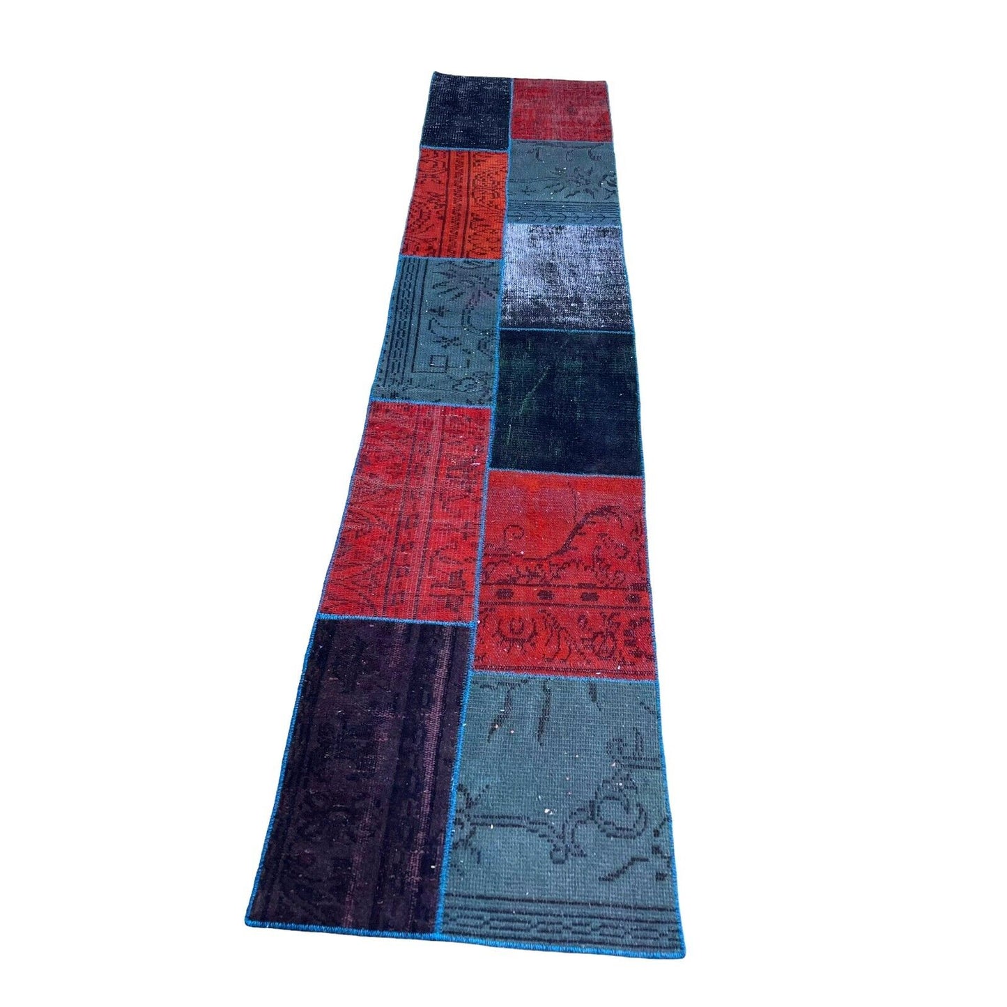 Unique Turkish Vintage Distressed  Patchwork Rug Runner , 300 x 61 cm