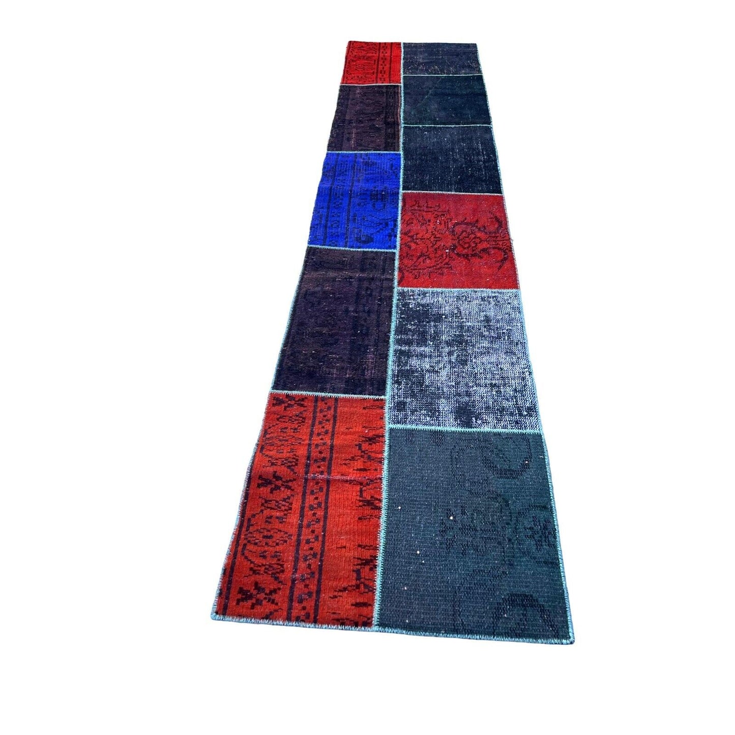 Unique Turkish Vintage Distressed  Patchwork Rug Runner , 300 x 61 cm