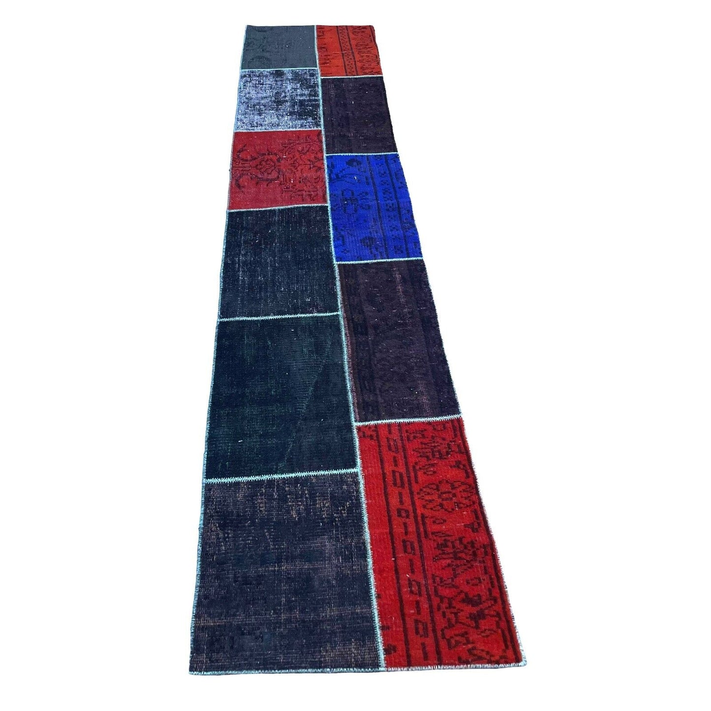 Unique Turkish Vintage Distressed  Patchwork Rug Runner , 300 x 61 cm