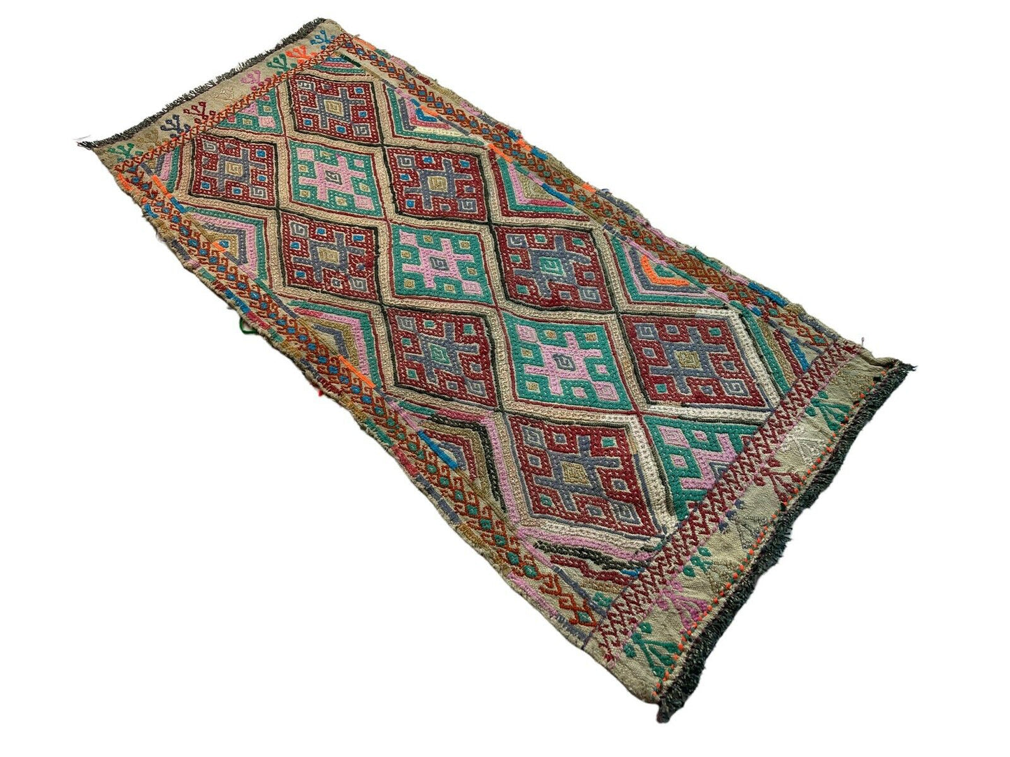 Traditionelle türkische Kelim Teppich, Vintage Turkish Kilim Rug 103X45cm