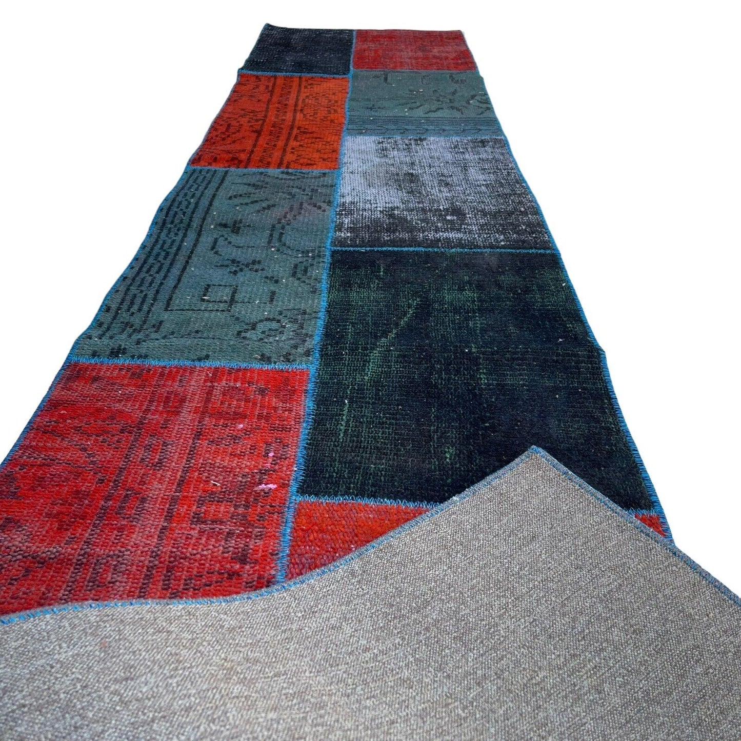 Unique Turkish Vintage Distressed  Patchwork Rug Runner , 300 x 61 cm